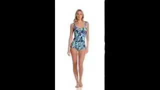 Maxine Tonal Leaf Shirred Front Girl Leg One Piece | SwimOutlet.com