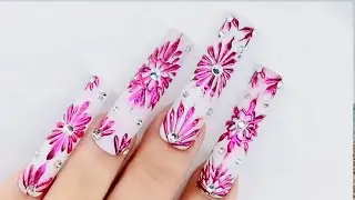 ink Sparkle Christmas Nails: Dazzling Flowers & Crystal Gems, simple for anyone to do