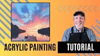 Painting a dock at sunset using acrylics