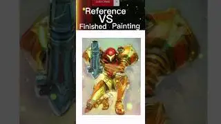 Reference VS. finished painting🤯🛸 samus from metroid nintendo gamecube game fan art acrylic color