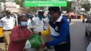 Aimim Corporator Pathergatti distributed Ration kits to Charminar Traffic Police Home Guards.
