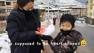 Bhutan vlog| Heaviest snowfall experience in lockdown(2 days)|snow fight|eating noodles