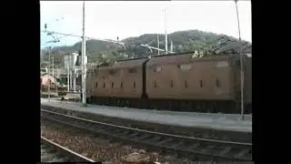 Treni 1995 - E636 treno merci, stazione di Ronco Scrivia, Aprile 1995 - V015-3043