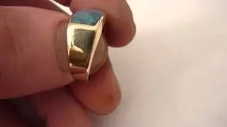 Vintage 9ct Gold & Blue/Green Natural Solitaire Opal Mens/Gents Ring. Size. S