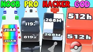 Merge Cubes and Reach the Max Level! 🔲 NOOB vs PRO vs HACKER vs GOD in Jelly Run 2048