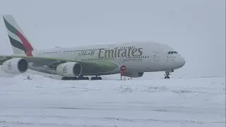 ❄️ 🌨️ A380 Blizzard Taxi and Take Off from Toronto Feb. 15, 2025 | Plane Spotting Pearson YYZ