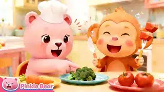 Vegetables Song for Toddlers🥕🥦 | Learn Healthy Vegetables | Pinkle Bear & Family