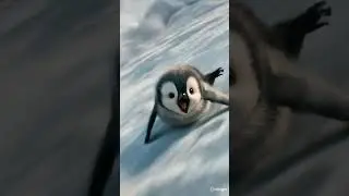 penguin sliding on snow