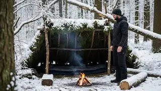 Surviving -16°C Outdoors | Winter Bushcraft Shelter Build