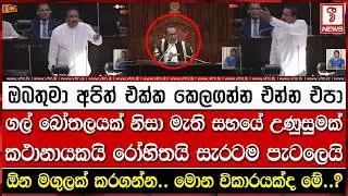 ගල් බෝතලයක් නිසා මැති සභයේ උණු#සුමක්.. කථානායකයි රෝහිතයි සැර#ටම පැටලෙයි.