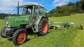 Fendt Farmer 308 LS Turbomatik mit Stoll R 1405 S beim Gras schwaden im Bibertal 2023!