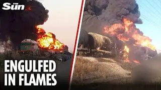 Moment Ukraine drones DESTROY Russian fuel train after it was halted by defence forces in Crimea