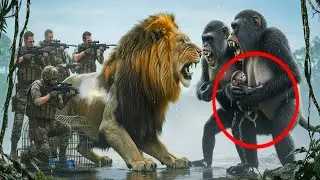 Абсолютная сила джунглей 🦁🔥 | Лев против гигантской обезьяны: родители спасают своего новорожденн...