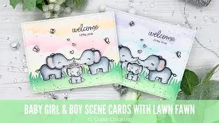 Baby Girl & Boy Cards | Elphie Selphie Scene Card with Lawn Fawn