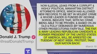Former Pres. Donald Trump says he 'will be arrested on Tuesday'