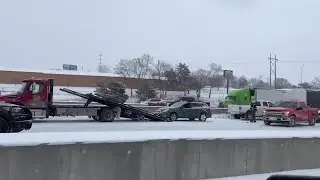 Scene video: Crash closes part of I-80 amid snow, low visibility in Omaha metro