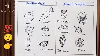 How to draw Healthy food and unhealthy food chart drawing / healthy food drawing easy/