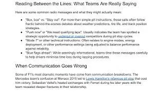 Radio Communications - Decoding Team Strategy During Races | Kate Lynch Belfast