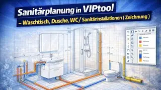 Sanit&auml;rplanung in VIPtool &ndash; Waschtisch, Dusche, WC / Sanit&auml;rinstallationen ( Zeichnung )