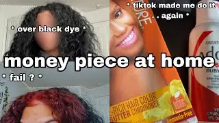 RED money piece at home using box dye ( over black dye . . fail ?! ) * tiktok made me do it *