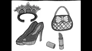 how to draw girls' shoes,hand bag,lipstick and crown #coloringpage