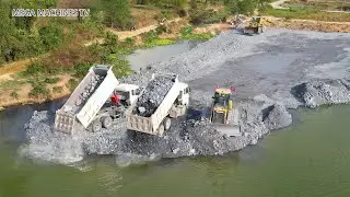 Episode​ 66| Driver Use​ Operating Skills Road construction, Bulldozer Push Rock Stone into water