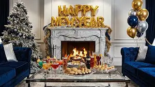 | 4K | Golden Midnight: Elegant Fireplace | ASMR Fire sounds for New Year's Eve Party | No Music. 2H