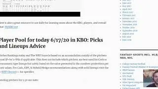 KBO Help for 6/17 Pitcher Rankings and Advice for Draftkings today & review of 6/16 slate