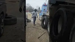 How to change a semi truck tire with it still on the truck💥