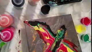 Acrylic Pour Over Another Pour, Contact Paper Masking, Dragon Swipe Full Length Tutorial Very Cool