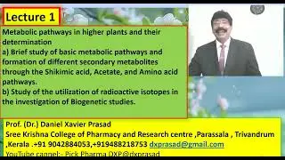Basic Metabolic pathways Unit   I Lecture 1 with Shikimic Acid Pathway