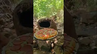 Making pizza in primitive oven, Outdoor Cooking Asmr, Bushcraft camping #cooking #food #camping