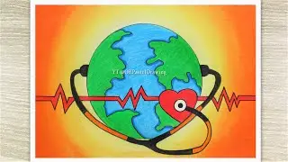 World Heart Day Drawing easy steps, Heart Day Poster Drawing easy