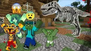 DON'T GET EATEN BY A SKELETON DINOSAUR! MARK FRIENDLY ZOMBIE AND BABY ZOMBIE CHALLENGE! Minecraft