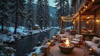 Cozy Winter Snowfall on a Riverside Porch with Campfire & Gentle Piano ❄️ Relaxation and Focus