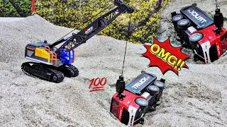 Hydraulic crane toy rescue the dump truck| diy mini construction life | rc truck and rc crane