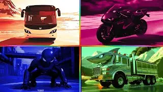 🔥 RED BUS 🆚 PINK BIKE 🆚 BLUE SPIDER 🆚 GREEN SHARK TRUCKCRAZY BRAINROT | Tiles Hop EDM