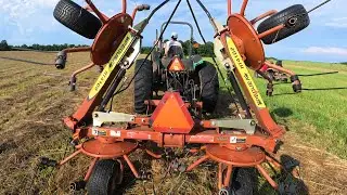 Tedding Hay with the Pequea HT4102 and the John Deere 5300!