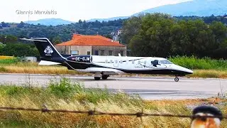 Takeoff of Bombardier Learjet75 (twin-jet) (LJ75) OE GJW from Chios JKH,Greece to Split SPU,Kroatia