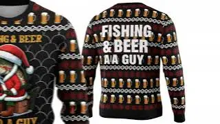 Men&rsquo;s Ugly Christmas Fishing Sweater &ndash; 'Fishing & Beer Kind A Guy' Design with Santa
