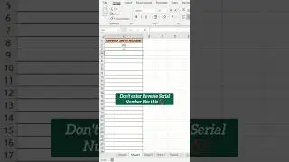 Automatic Reverse Serial Number in Excel #excel #exceltutorial #exceltricks #msexcel