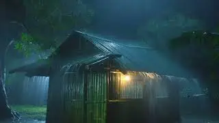 Heavy Rain on a Cozy Bamboo Hut in the Forest 🌧️ No Music &ndash; Pure Rain for Deep Sleep