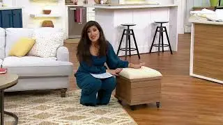 Pacific Thyme Wooden Storage Ottoman with Wheels & Fabric Seat on QVC