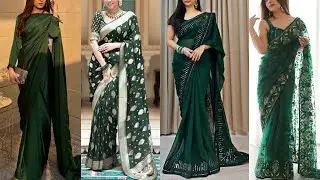 All Time Trending Green colour Special Saree Design Ideas for Girls 2025
