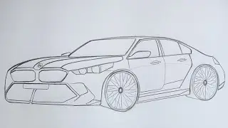 Рисунок BMW M5 | Реалистичный эскиз автомобиля BMW M5 шаг за шагом | Учебное пособие по рисованию...
