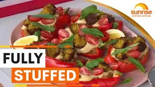Loaded stuffed capsicums with hummus and falafel | Sunrise Cooking