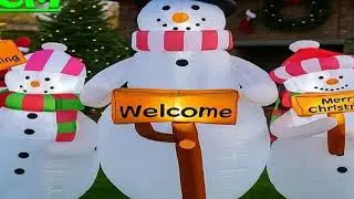 5.9FT Snowman Family Welcome Sign Inflatable Christmas Decorations Ornaments Lights Outdoor
