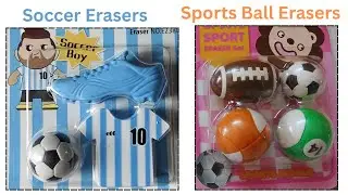 मज़ेदार स्टेशनरी ✏️ | Soccer Boy और Sports Ball Erasers