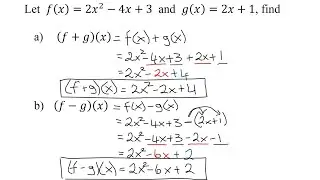 Find the Sum Function (f+g)(x) and the Difference Function (f-g)(x) when f(x)=2x^2-4x+3 & g(x)=2x+1