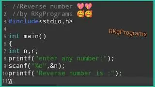 Print Reverse number in c program 🥰| runtime program #RKgPrograms
